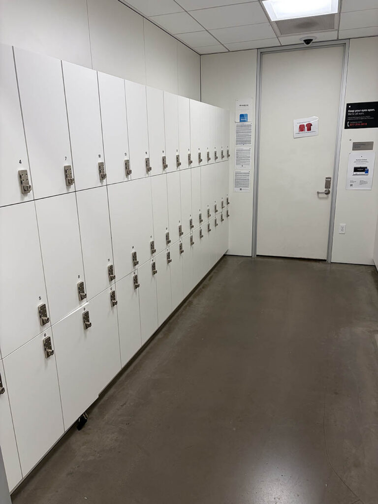 Office locker room with clean floors after commercial cleaning